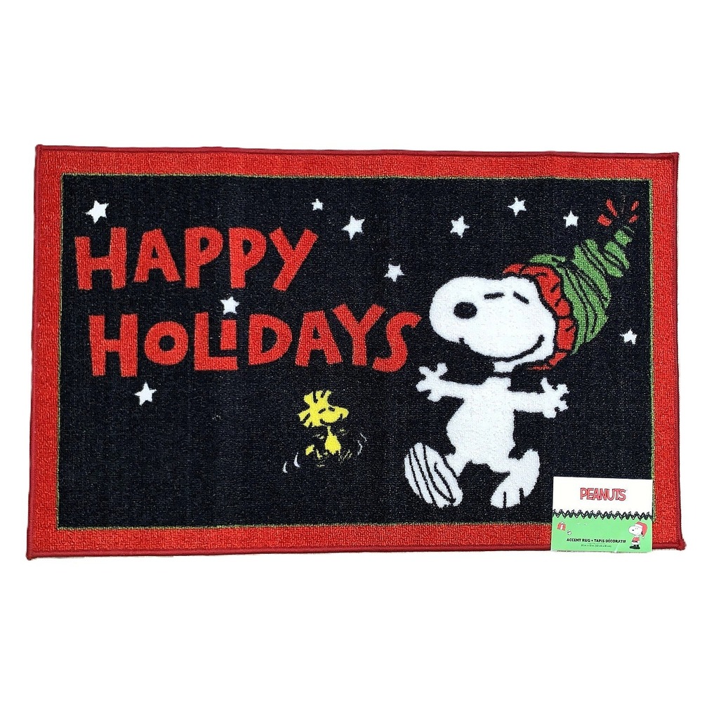 Peanuts Snoopy & Woodstock HAPPY HOLIDAYS Christmas 20"X 32" NOS Rug Door Mat